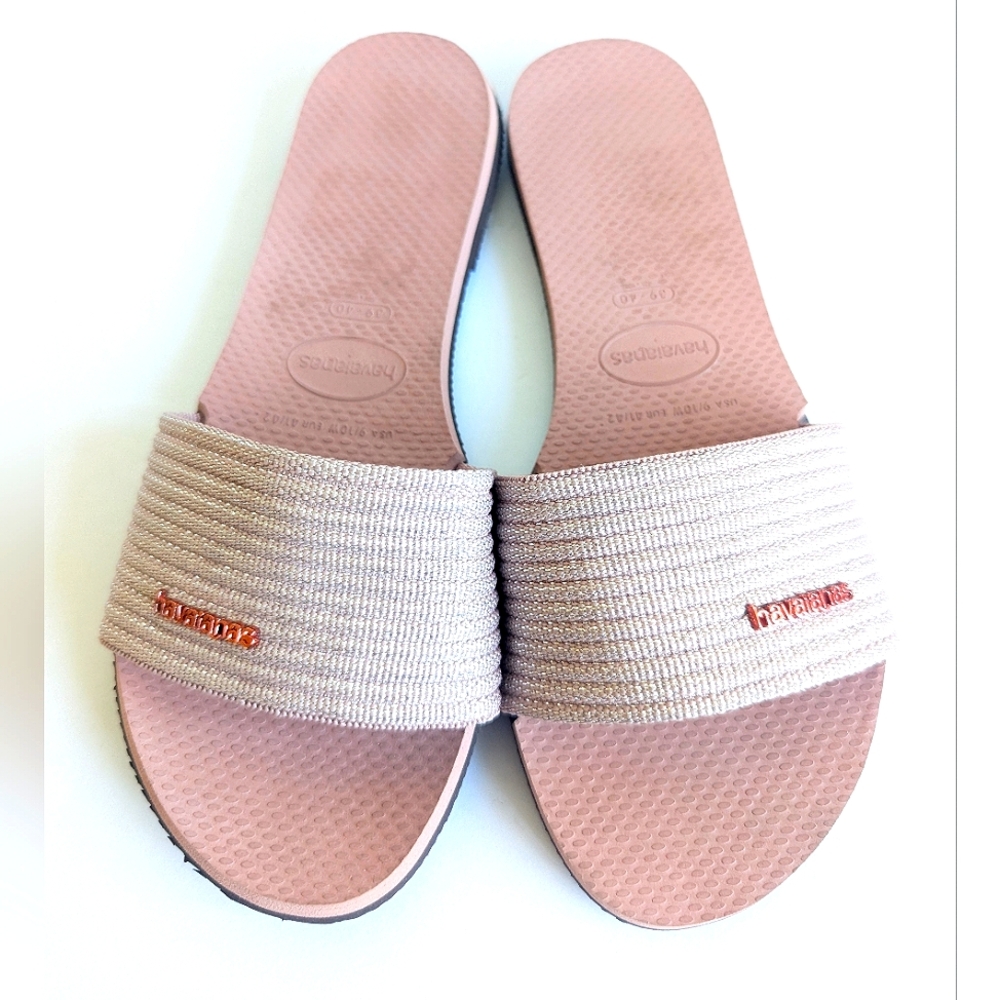 Havaianas Metallic Pink Sandals Minimalist Design Beach Slippers US 9 / 10